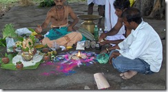 Offering flowers to altar